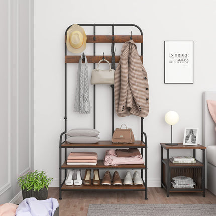 Derins Kleiderständer Industrielle Garderobenständer mit Schuhregal und Haken Standregal Aufbewahrung Jackenständer 84x180x36 cm SRY31dc