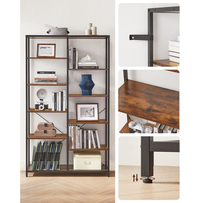 VASAGLE Bücherregal mit 5 Ablagen, stehendes Bücherregal, Regal für Wohnzimmer, Badezimmer, Küche, Flur, einfache Montage, Vintage-Braun-Schwarz, LLS155B01