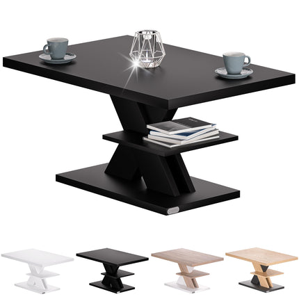 Derins  Couchtisch Detroit 90x45x60cm modernes Design 50mm Tischplatte 50kg Belastbarkeit Kratzfest Holz Wohnzimmer Sofatisch Beistelltisch Schwarz