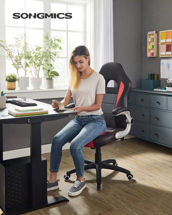 Songmics Obg28Br Gamingstoel, Zwart/Grijs/Blauw