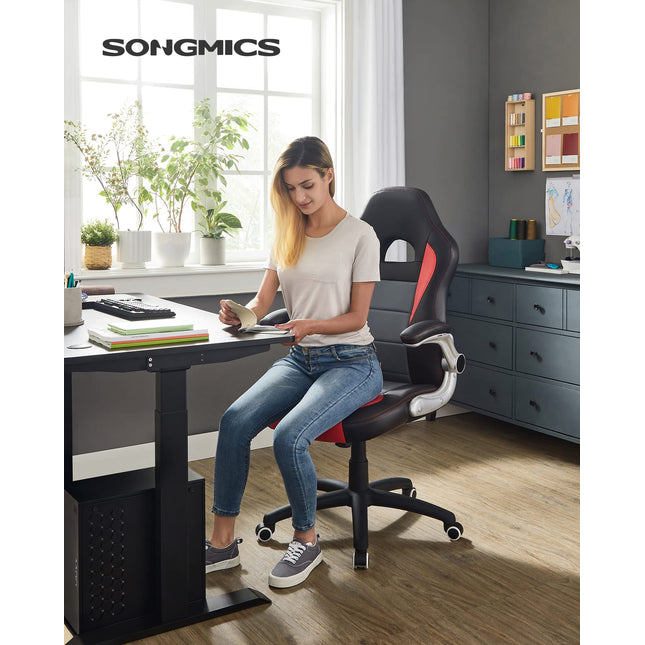 Songmics Obg28Br Gamingstoel, Zwart/Grijs/Blauw