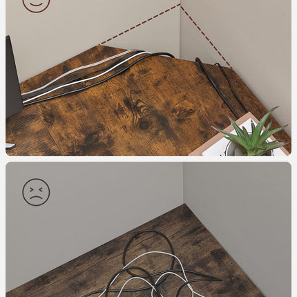 Derins Schreibtisch, L-förmiger Computertisch, 138 x 138 x 76 cm, Eckschreibtisch mit 2 Ablagen, platzsparender Bürotisch, Gaming, Homeoffice, einfacher Aufbau, vintagebraun-schwarz LWD72X