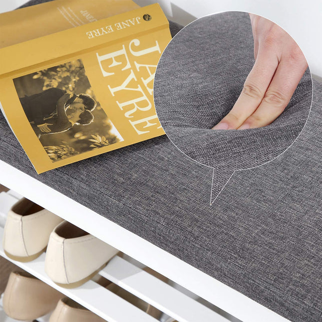 SONGMICS Schuhregal aus Bambus, Schuhregal mit 2 Ablagen, Bank, für Flure, Wohnzimmer, Sitzplätze bis 150 kg, 71 x 29 x 49 cm, Weißgrau LBS604W01