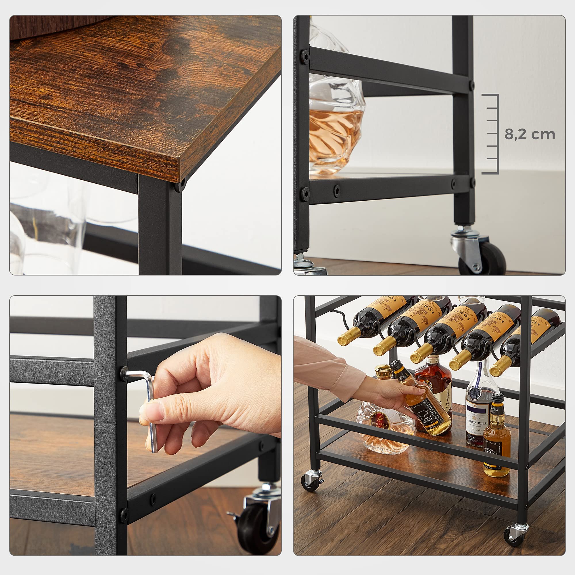 Serveerwagen Met Universele Wielen, Barwagen, Met Legborden, Glas- En Serveerwagen Met Universele Wielen, Barwagen, Met Legborden, Glas- En