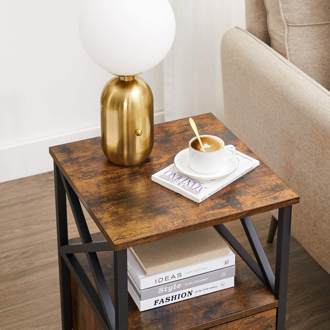 VASAGLE nachtkastje, bijzettafeltje, nachtkastje, bruin-zwart