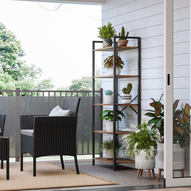 VASAGLE Bücherregal, Bücherregal, 5-stufiges Lagerregal, Industriedesign, für Wohnzimmer, Büro, Arbeitszimmer und Flur, Stahlrahmen, Spanplatte, Vintage-Braun-Schwarz LLS061B01