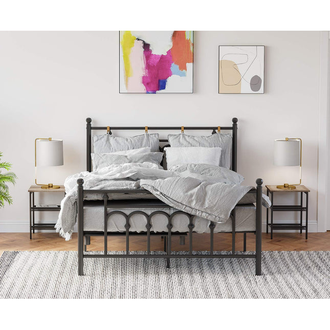 VASAGLE Bijzettafelset, nachtkastje, set van 2 industriële nachtkastjes, met verstelbare gaasplanken, woonkamer, slaapkamer, hal, kantoor, stabiel, Greige en zwart