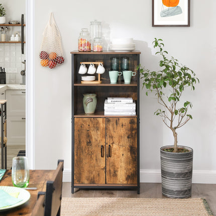 VASAGLE Boekenkast, Boekenkast, Kantoorplank, Keukenkast met 2 open vakken, Plankniveau verstelbaar in kast, multifunctioneel, Industrieel design, vintage bruin-zwart LSC66BX