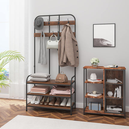 Derins Kleiderständer Industrielle Garderobenständer mit Schuhregal und Haken Standregal Aufbewahrung Jackenständer 84x180x36 cm SRY31dc