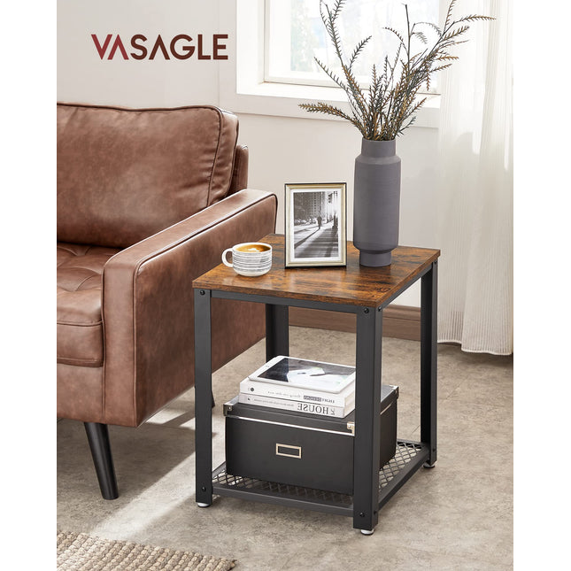 VASAGLE LET41X Side table in industrial design, bedside table, coffee table with grid rack, stable, with metal frame, living room, bedroom, easy to assemble, used look, wood look vintage