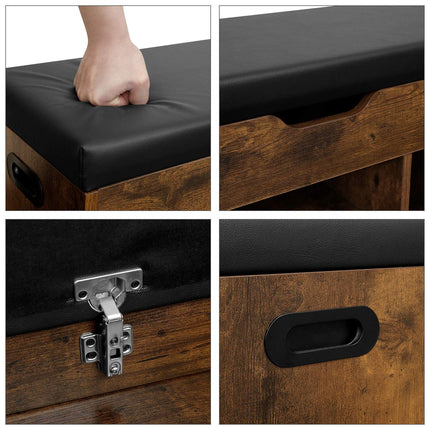 VASAGLE Schuhbank, Bank, gepolstert, 3 offene Fächer, Stauraum unter der Sitzfläche, Schuhregal, Flur, Wohnzimmer, Schlafzimmer, bis 150 kg belastbar, Vintage, dunkelbraun LHS30BX