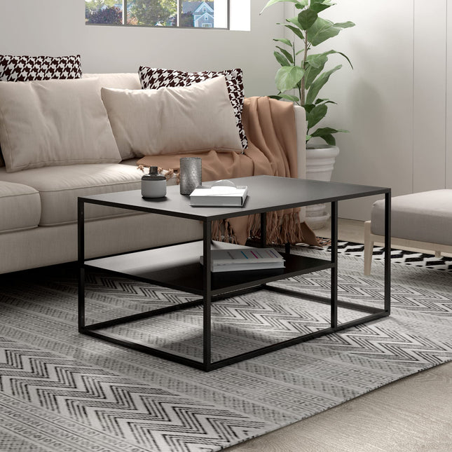 Derins Couchtisch Solund Beistelltisch Metall Schwarz matt Wohnzimmertisch mit Stauraum 45 x 90 x 60 cm Sofatisch rechteckig Kaffeetisch
