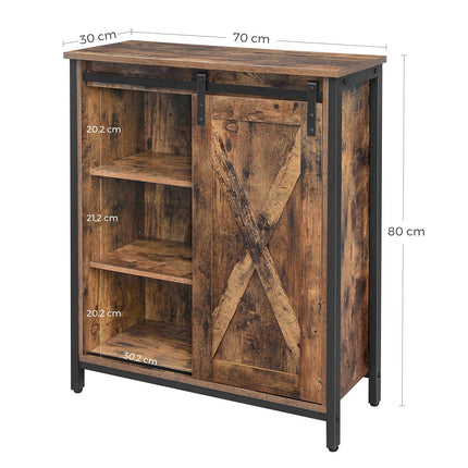 VASAGLE Sideboard, Küchenschrank mit Schiebetür und verstellbaren Einlegeböden, Badezimmerschrank, Wohnzimmer, Flur, Küche, Homeoffice, Stahlrahmen, Industriestil, Vintage Braun-Schwarz LSC88BX