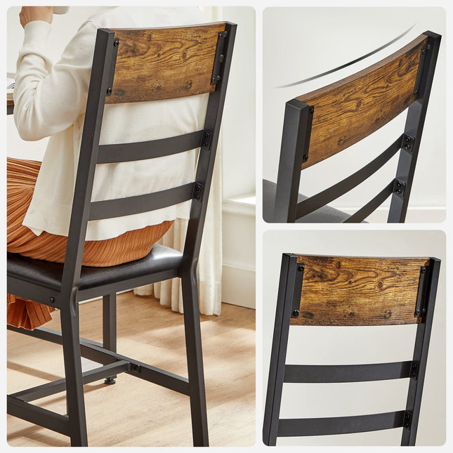 VASAGLE eetkamerstoelen, set van 2, keukenstoelen met metalen frame, gestoffeerde stoelen, zachte bekleding, ergonomisch, voor eetkamer en keuken, vintage bruin-zwart LDC095B01