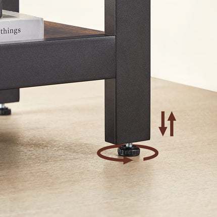 Derins Schreibtisch, L-förmiger Computertisch, 138 x 138 x 76 cm, Eckschreibtisch mit 2 Ablagen, platzsparender Bürotisch, Gaming, Homeoffice, einfacher Aufbau, vintagebraun-schwarz LWD72X