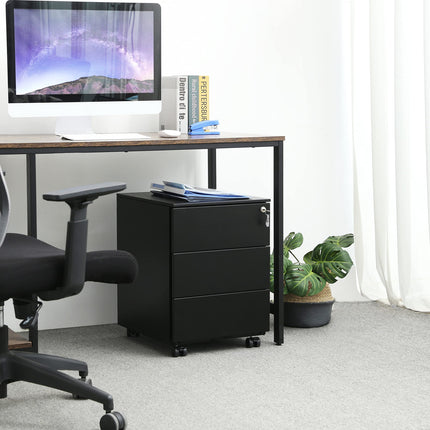 SONGMICS mobiler Aktenschrank, abschließbar, mit 3 Schubladen, Aufbewahrung von Akten, Bürobedarf, vormontiert, Büro, Homeoffice, 39 x 45 x 55 cm (L x B x H), mattschwarz OFC63BK