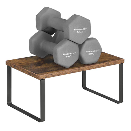 SONGMICS Kruidenrekjes, set van 2, keukenplanken, uitzetbare keukenopbergers, stapelbaar, gemaakt van metaal en spaanplaat, legbordinzet, voor keukenkastje, keuken, vintage bruin-zwart KCS020X01