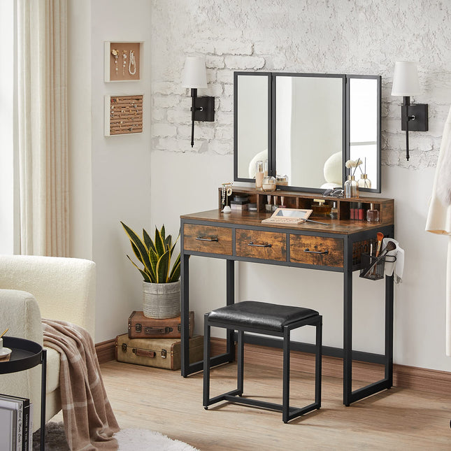 VASAGLE kaptafel Dressing Table met 3-delige klapspiegel