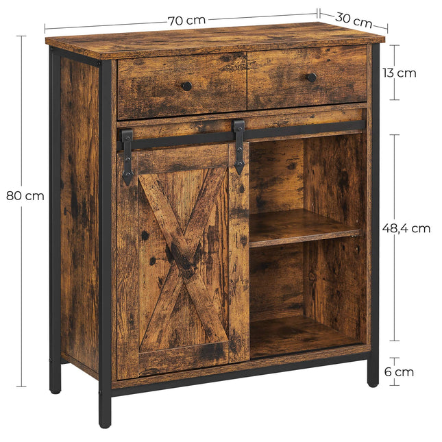 VASAGLE dressoir, dressoir met lade, keukenkast, ladekast met schuifdeur in landelijke stijl, industrieel ontwerp, vintage bruin-zwart LSC100B01