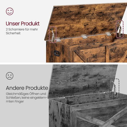 VASAGLE Schuhbank, Sitzkiste, Spielzeugkiste, Aufbewahrungsschrank, Landhausstil, Sicherheitsscharniere, 100 x 40 x 46 cm, Vintage-Braun, LSB060T01