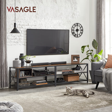 VASAGLE TV-meubel, TV-tafel, lowboard voor TV's tot 75 inch, TV-meubel met planken, stalen frame, TV-plank voor woonkamer, slaapkamer, vintage bruin-zwart LTV096B01