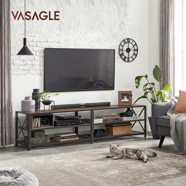 VASAGLE TV-Schrank, TV-Tisch, Lowboard für Fernseher bis 75 Zoll, TV-Schrank mit Regalen, Stahlrahmen, TV-Regal für Wohnzimmer, Schlafzimmer, Vintage Braun-Schwarz LTV096B01