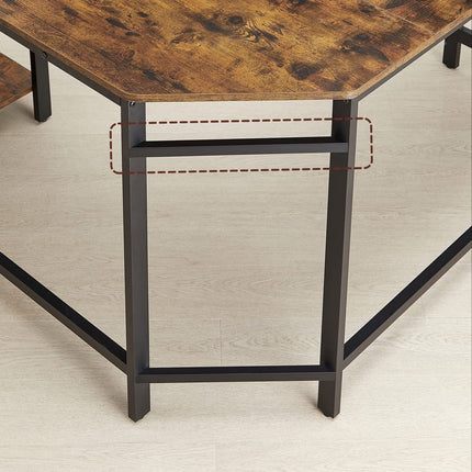 Derins Schreibtisch, L-förmiger Computertisch, 138 x 138 x 76 cm, Eckschreibtisch mit 2 Ablagen, platzsparender Bürotisch, Gaming, Homeoffice, einfacher Aufbau, vintagebraun-schwarz LWD72X