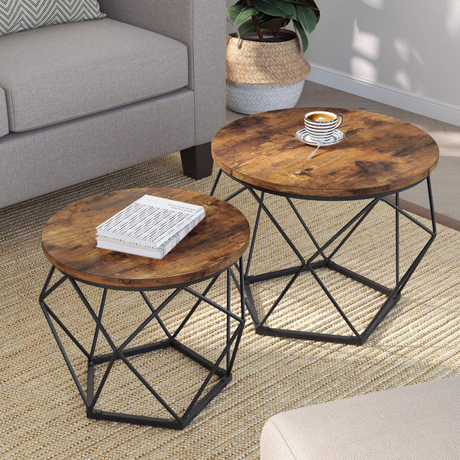 VASAGLE 2 piece side tables, steel, rustic brown + black