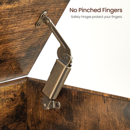 VASAGLE Schuhbank, Sitzkiste, Spielzeugkiste, Aufbewahrungsschrank, Landhausstil, Sicherheitsscharniere, 100 x 40 x 46 cm, Vintage-Braun, LSB060T01