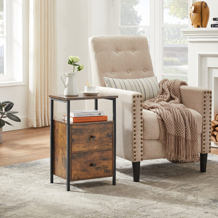 VASAGLE Nightstand Side Table with 2 Drawers for Bedroom Living Room Industrial Design Vintage Brown Black LET521B01