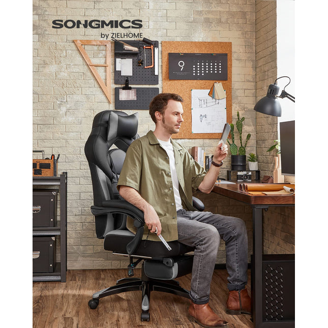 SONGMICS Gaming Chair, office chair with footrest, OBG77BG