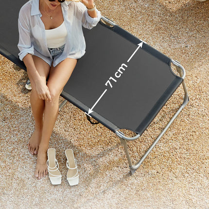 SONGMICS Sonnenliege, Sonnenliege, Gartenstuhl, extra groß, 71 x 200 x 38 cm, belastbar bis 150 kg, mit Kopfstütze und Baldachin, verstellbare Rückenlehne, klappbar, für den Garten, Anthrazit, GCB22GYV2