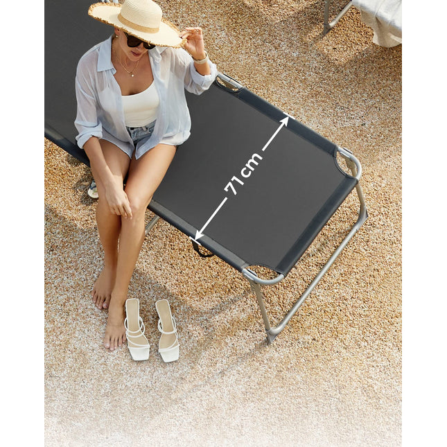 SONGMICS Sunbed Sun Lounger Garden Chair Extra Large 71 x 200 x 38 cm Loadable up to 150 kg with Headrest and Canopy Adjustable Backrest Foldable Garden Anthracite GCB22GYV2